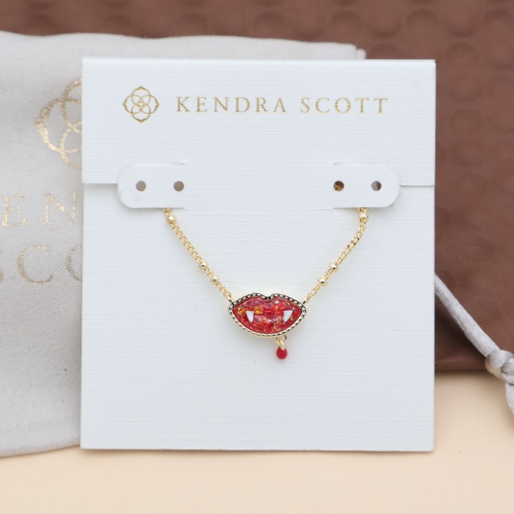 Kendra Scott Gold Red Vampire Pendant Necklace